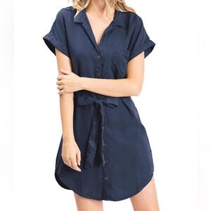 Carley Jean Navy Button Down Midi Dress- Large